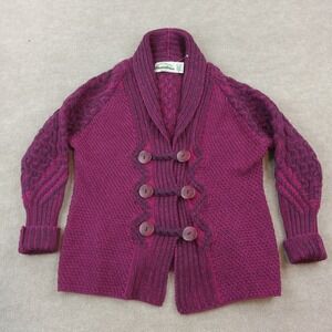 Aran Crafts Coat Womens Extra Large XL Purple Merino Wool Button Front‎ Knit